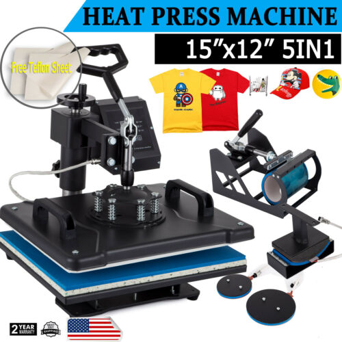 15"x12" 5 In 1 T-shirt Heat Press Machine Digital Transfer Sublimation Plate Mug