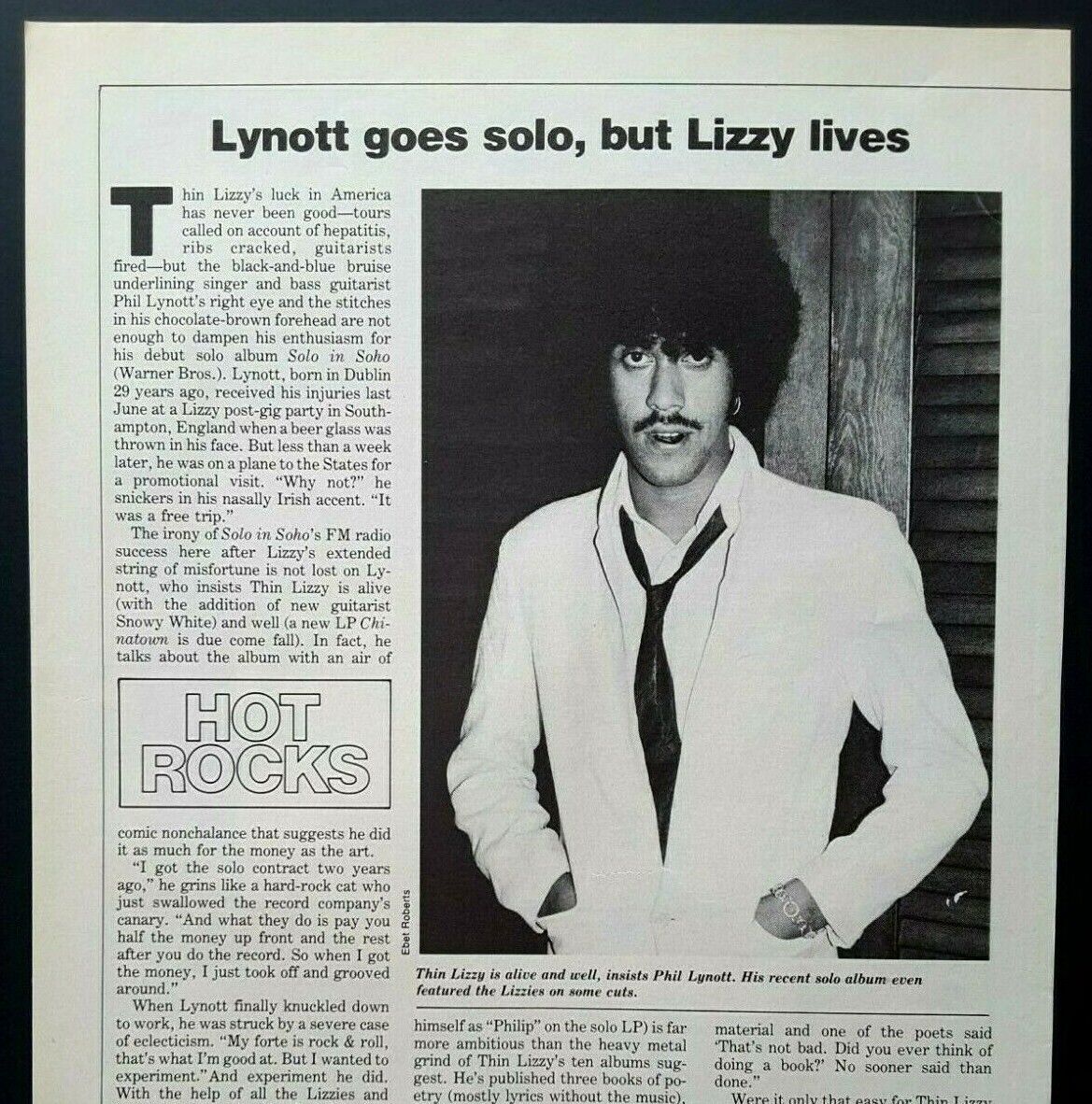 Thin Lizzy Phil Lynott Solo In Soho Vintage 1980 1pg Magazine Article Clipping