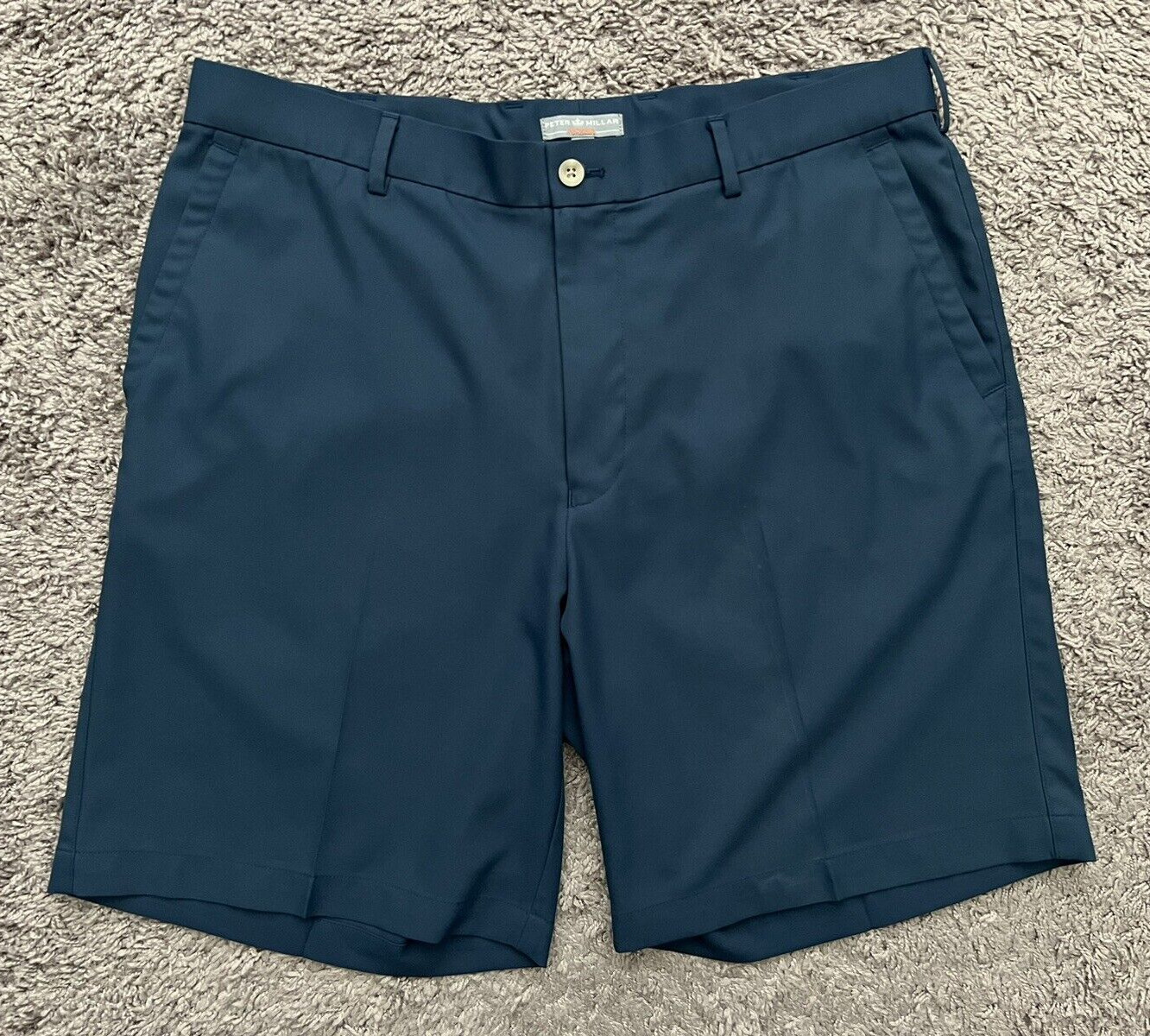 Peter Millar Crown Sport Wicking Blue Shorts 36 Men's Actual Size 35 Tiny Flaw
