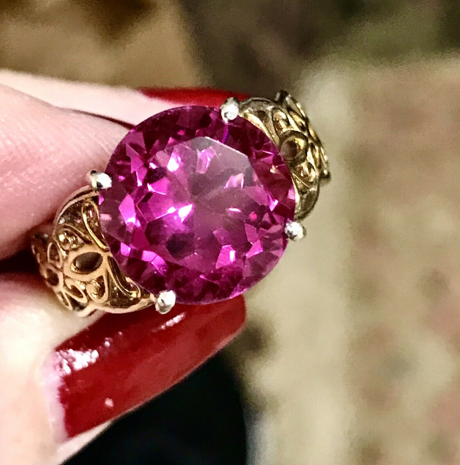 🌸sts Chuck Clemency Nycii Sterling Size 5 Hot Pink Quartz 👍👍👍