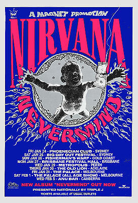 Kurt Cobain & Nirvana *nevermind* Australian Tour Poster 1992  13x19 Size