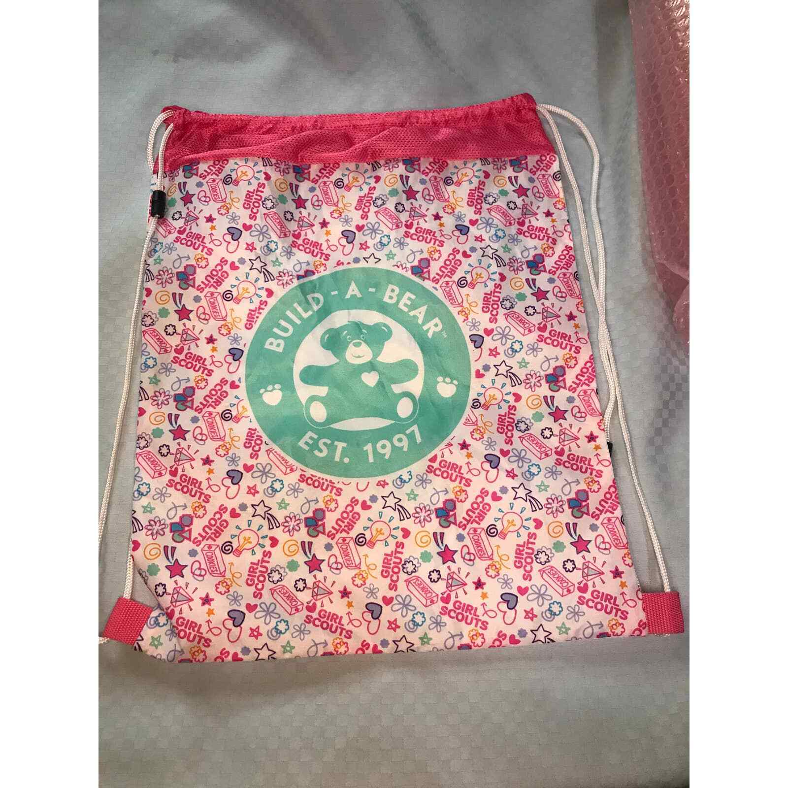 Build A Bear Girl Scout Drawstring Backpack Bag Bab Pink Mint Green
